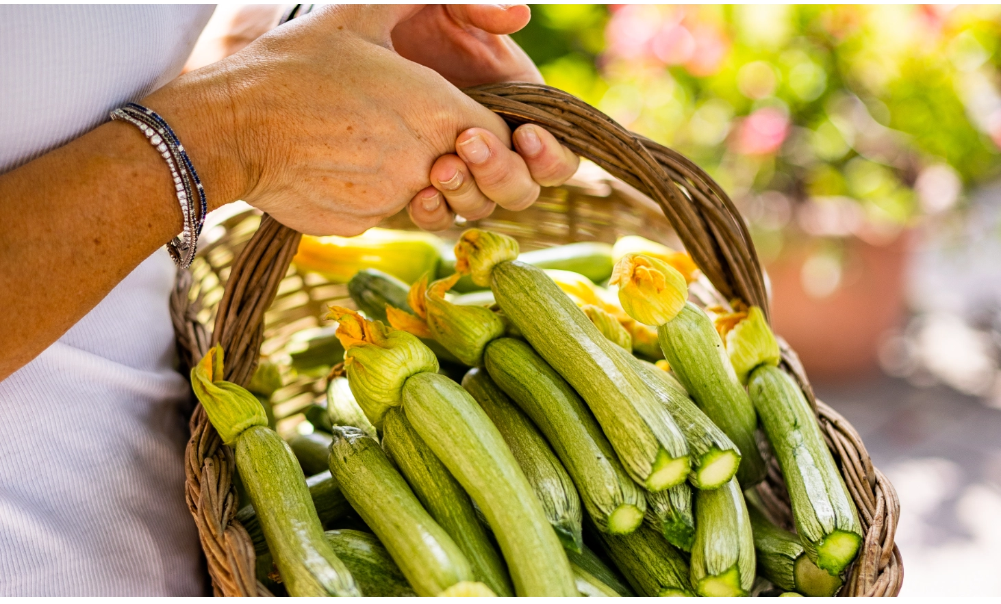Zucchine dell'orto in un cesto